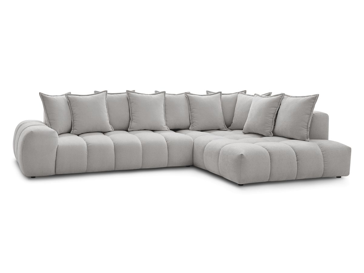 Canapé d'angle fixe EVEREST tissu texturé - Angle droit - 10 coussins