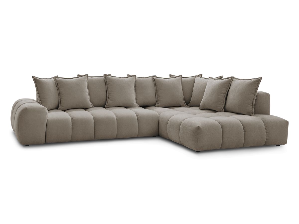 Canapé d'angle fixe EVEREST tissu texturé - Angle droit - 10 coussins