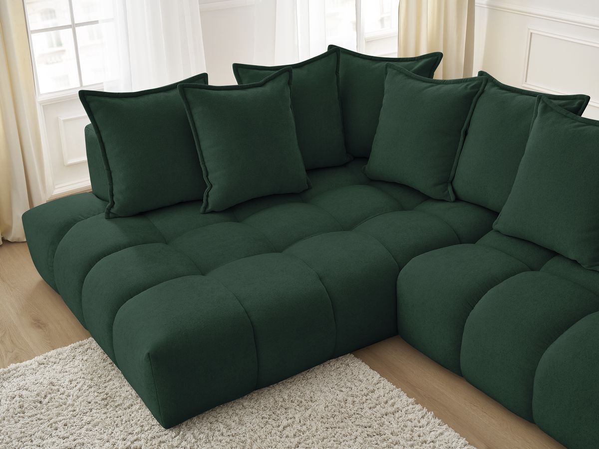Canapé d'angle fixe EVEREST tissu texturé - Angle gauche - 10 coussins