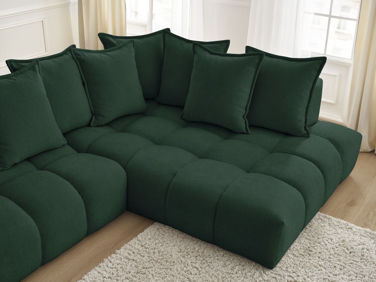 Canapé d'angle fixe EVEREST tissu texturé - Angle droit - 10 coussins