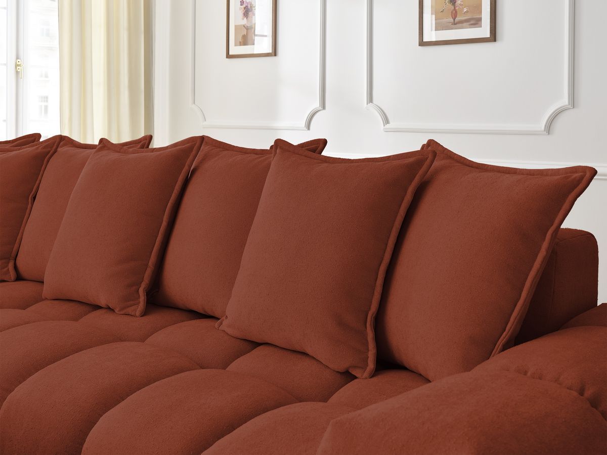 Canapé d'angle fixe EVEREST tissu texturé - Angle gauche - 10 coussins