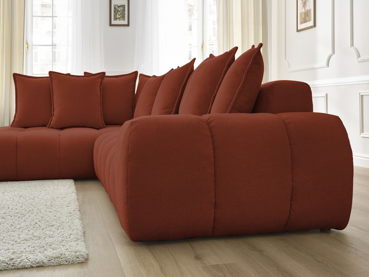 Canapé d'angle fixe EVEREST tissu texturé - Angle gauche - 10 coussins