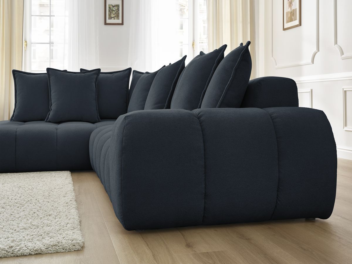 Canapé d'angle fixe EVEREST tissu texturé - Angle gauche - 10 coussins