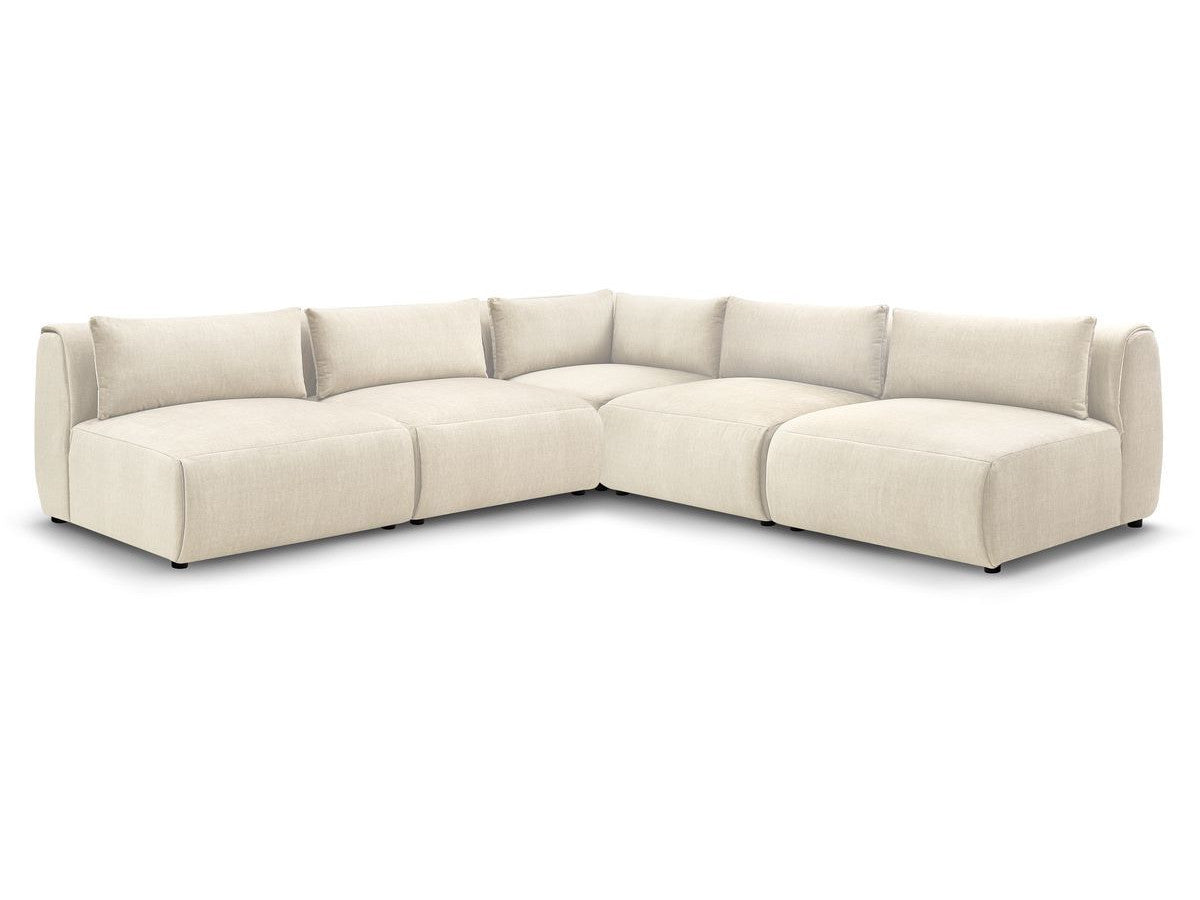 Canapé d'angle fixe modulable JEANNE tissu velours avec 4 chauffeuses et 1 angle - Réversible