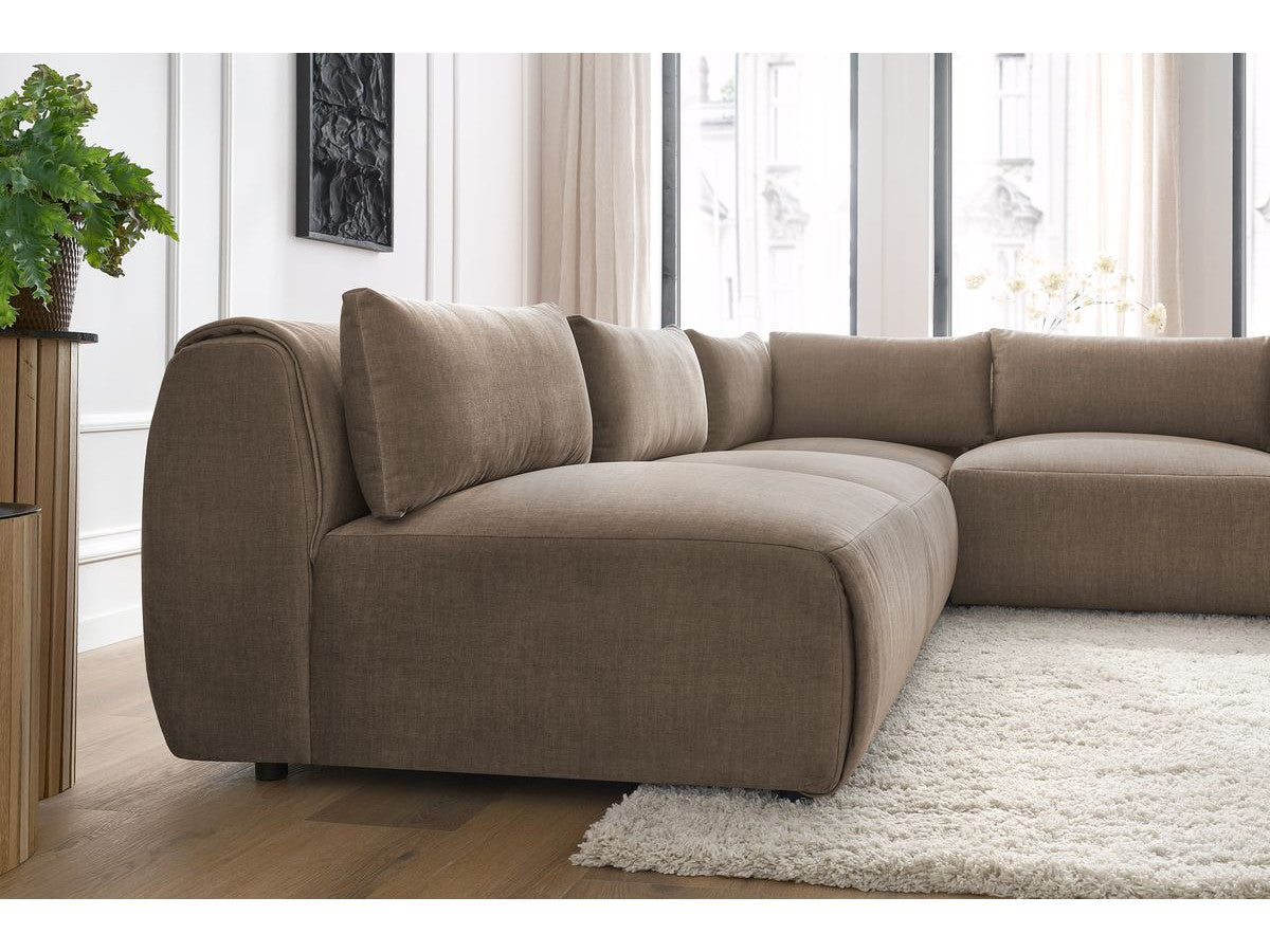 Canapé d'angle fixe modulable JEANNE tissu velours avec 4 chauffeuses et 1 angle - Réversible