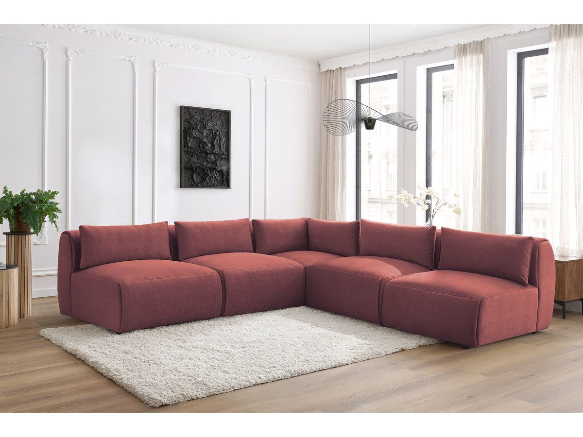 Canapé d'angle fixe modulable JEANNE tissu velours avec 4 chauffeuses et 1 angle - Réversible