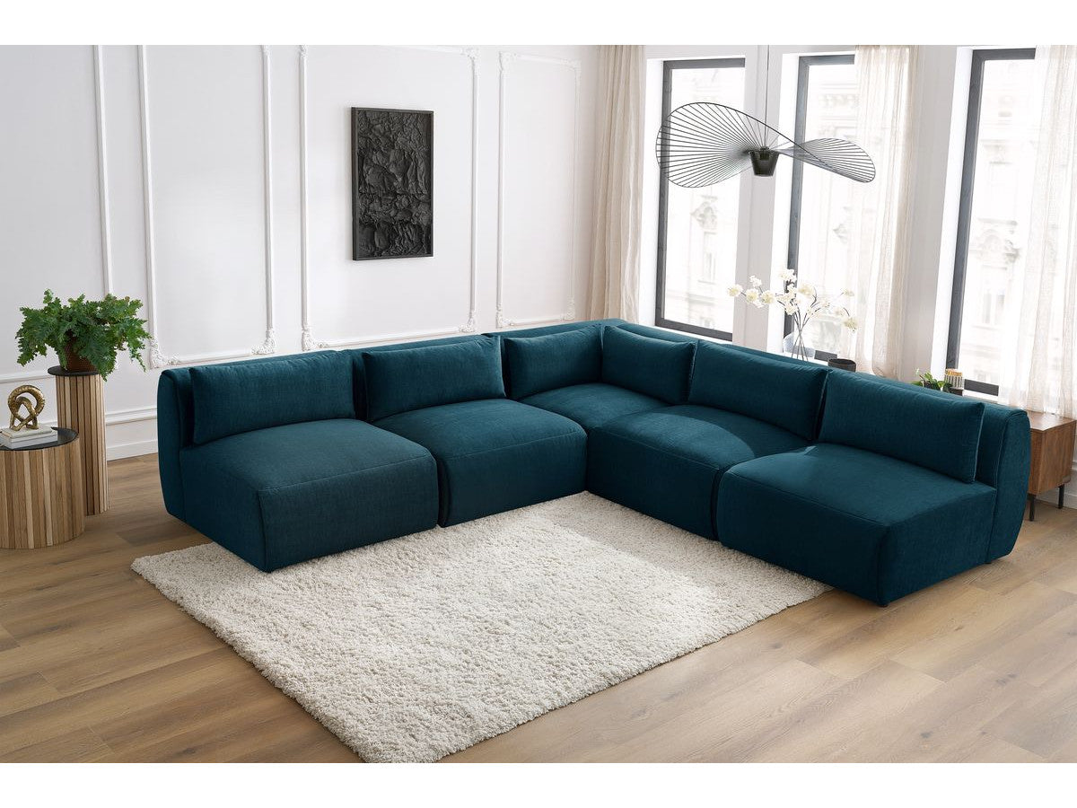 Canapé d'angle fixe modulable JEANNE tissu velours avec 4 chauffeuses et 1 angle - Réversible