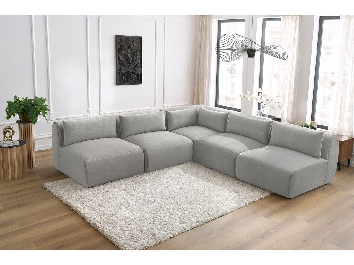 Canapé d'angle fixe modulable JEANNE tissu velours avec 4 chauffeuses et 1 angle - Réversible