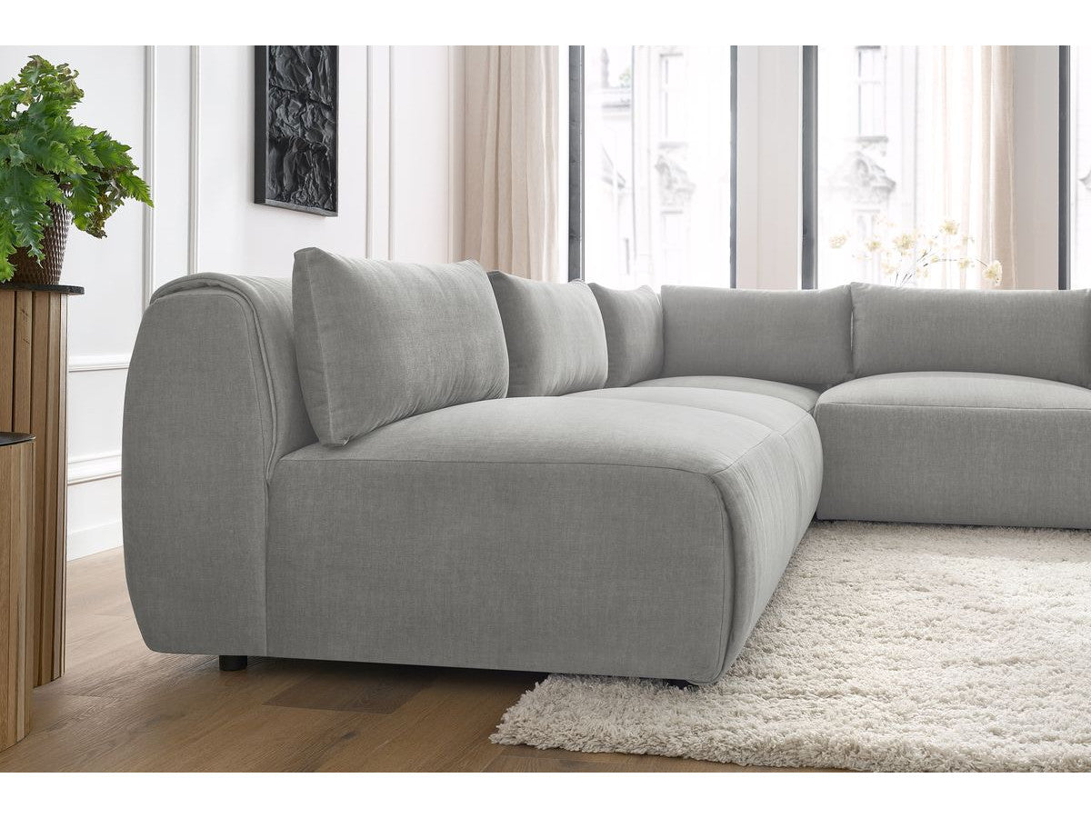 Canapé d'angle fixe modulable JEANNE tissu velours avec 4 chauffeuses et 1 angle - Réversible