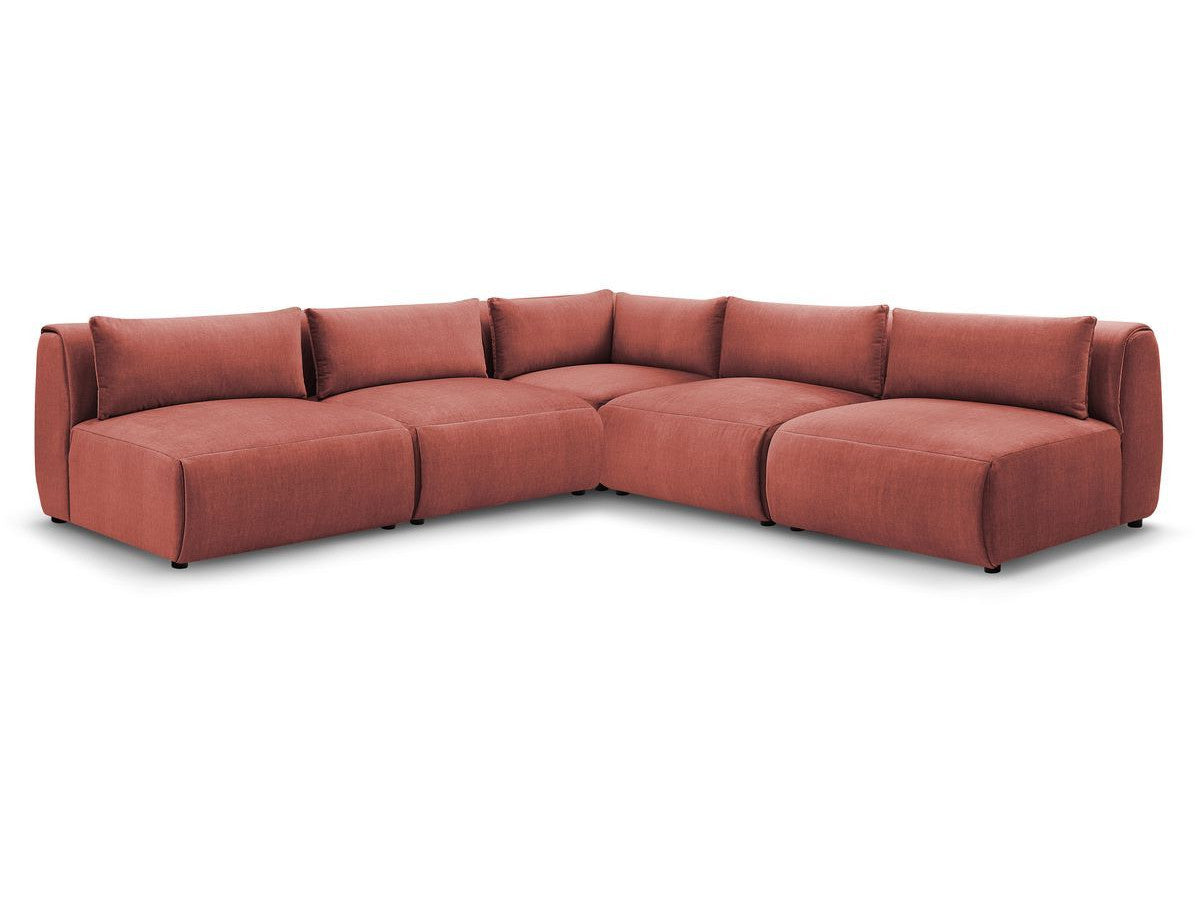 Canapé d'angle fixe modulable JEANNE tissu velours avec 4 chauffeuses et 1 angle - Réversible