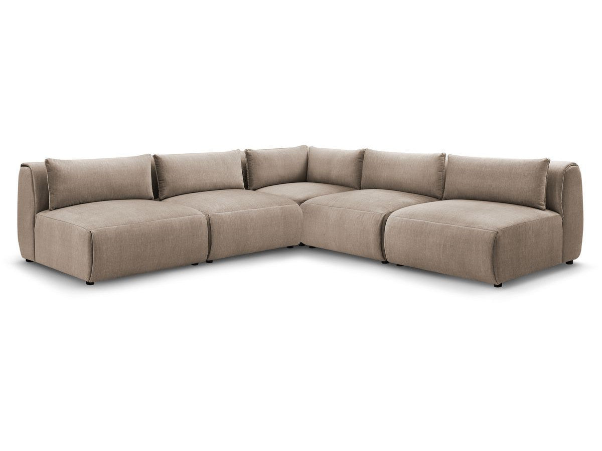Canapé d'angle fixe modulable JEANNE tissu velours avec 4 chauffeuses et 1 angle - Réversible