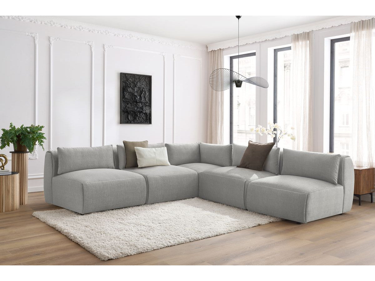 Canapé d'angle fixe modulable JEANNE tissu velours avec 4 chauffeuses et 1 angle - Réversible