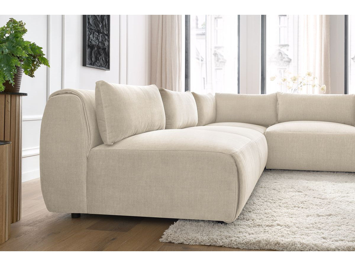 Canapé d'angle fixe modulable JEANNE tissu velours avec 4 chauffeuses et 1 angle - Réversible