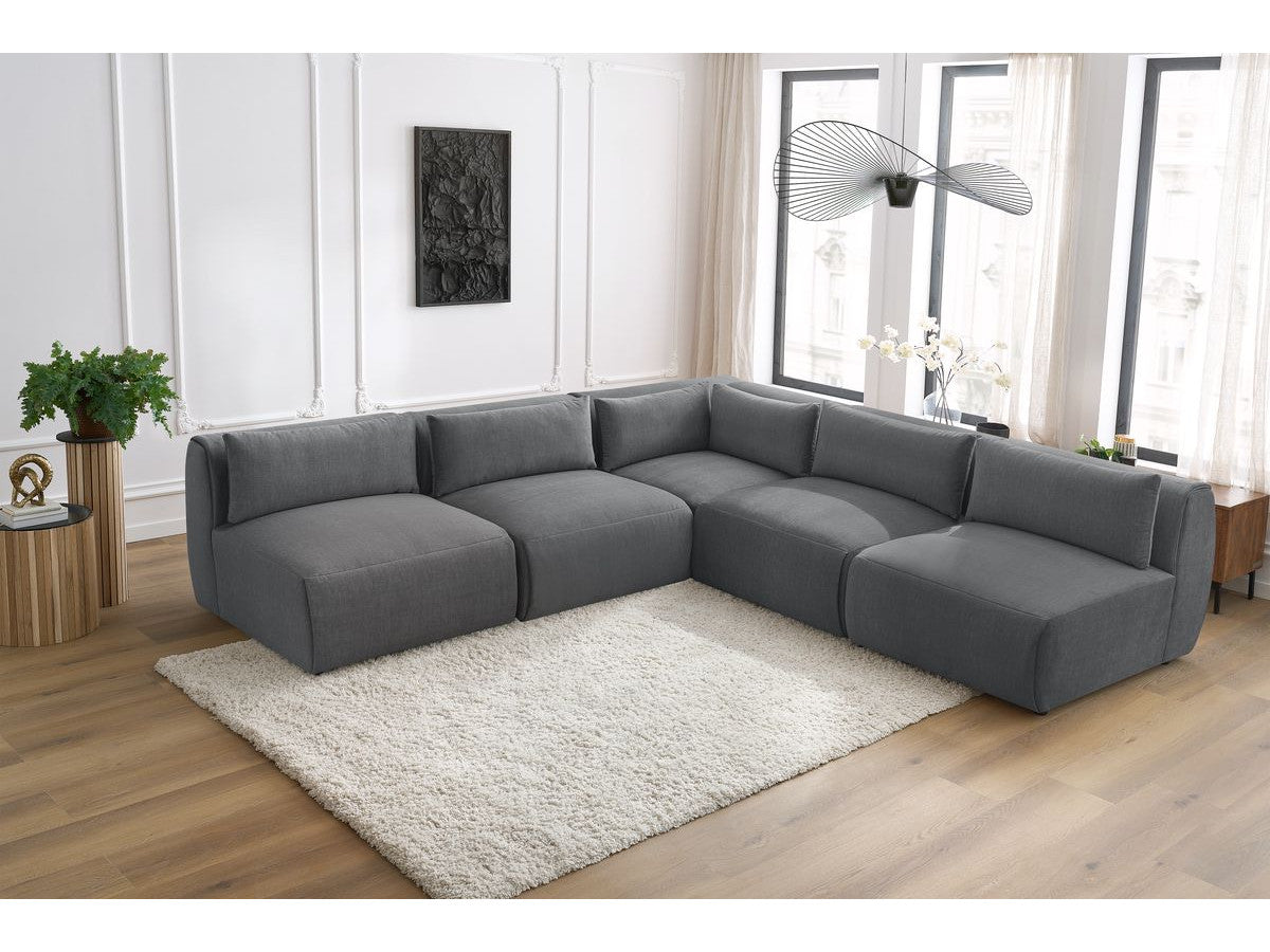 Canapé d'angle fixe modulable JEANNE tissu velours avec 4 chauffeuses et 1 angle - Réversible