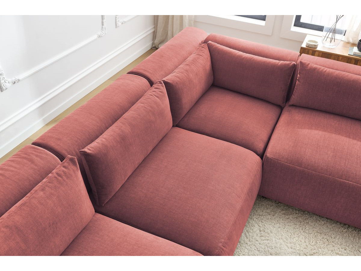 Canapé d'angle fixe modulable JEANNE tissu velours avec 4 chauffeuses et 1 angle - Réversible