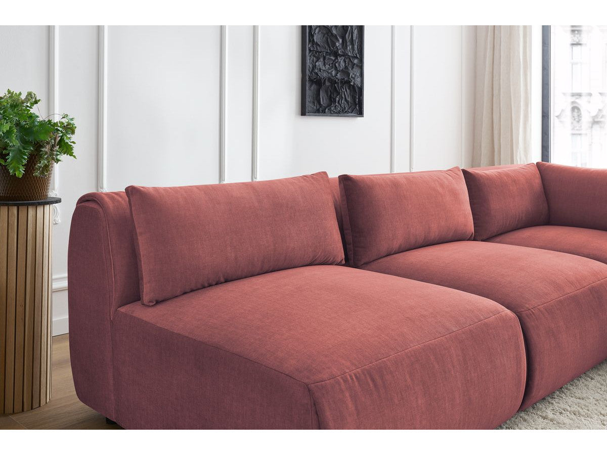 Canapé d'angle fixe modulable JEANNE tissu velours avec 4 chauffeuses et 1 angle - Réversible