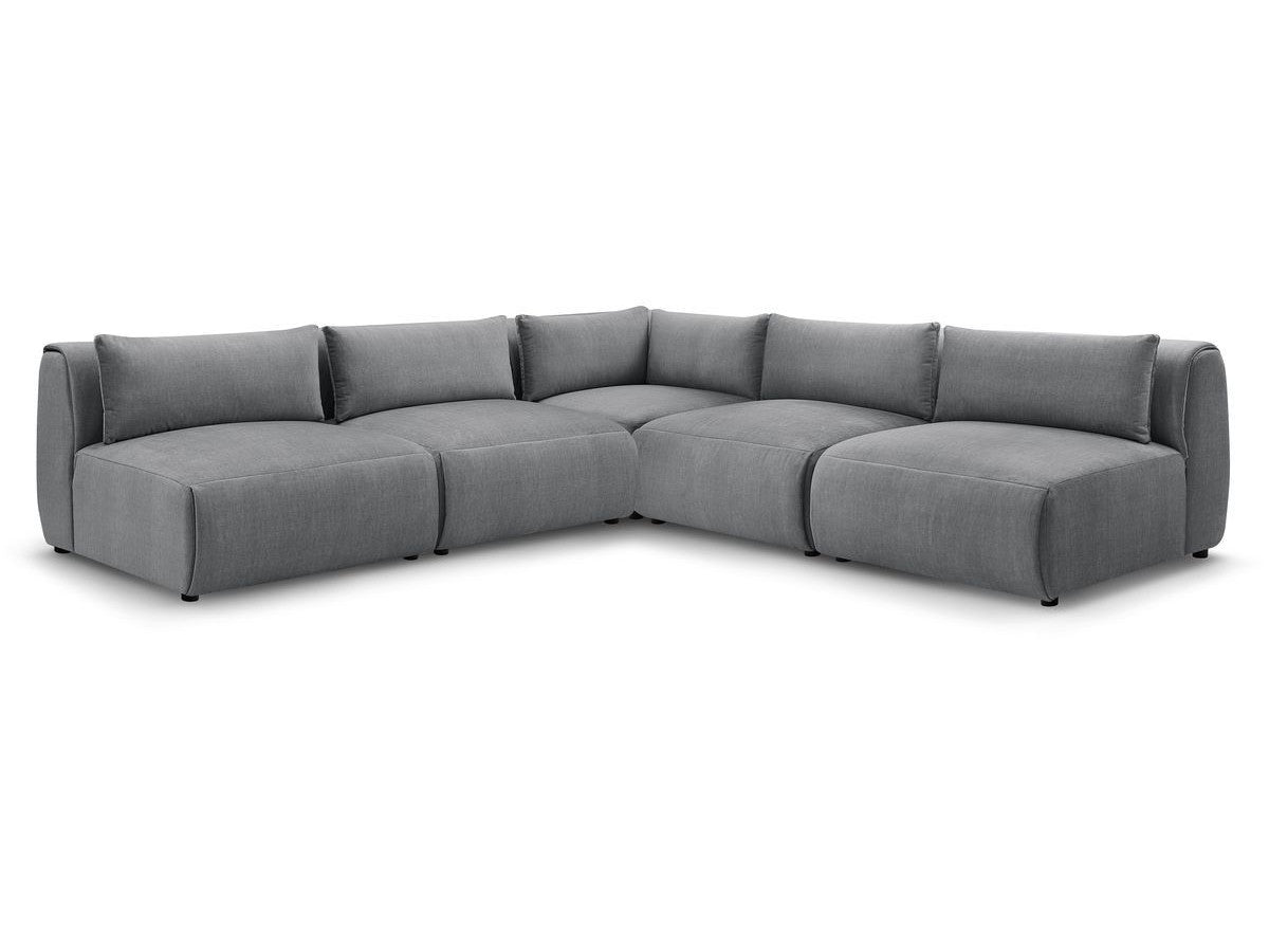 Canapé d'angle fixe modulable JEANNE tissu velours avec 4 chauffeuses et 1 angle - Réversible