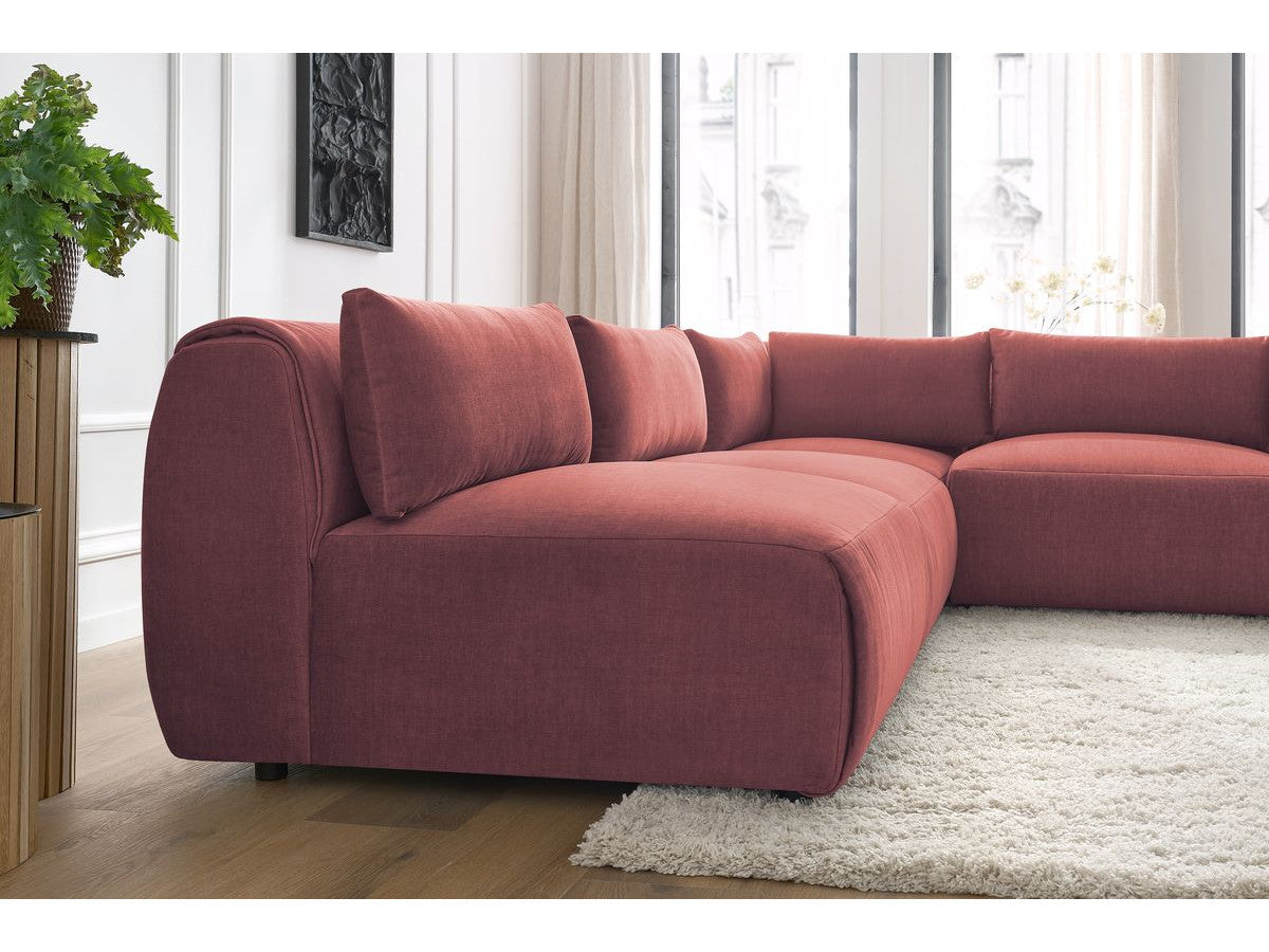 Canapé d'angle fixe modulable JEANNE tissu velours avec 4 chauffeuses et 1 angle - Réversible