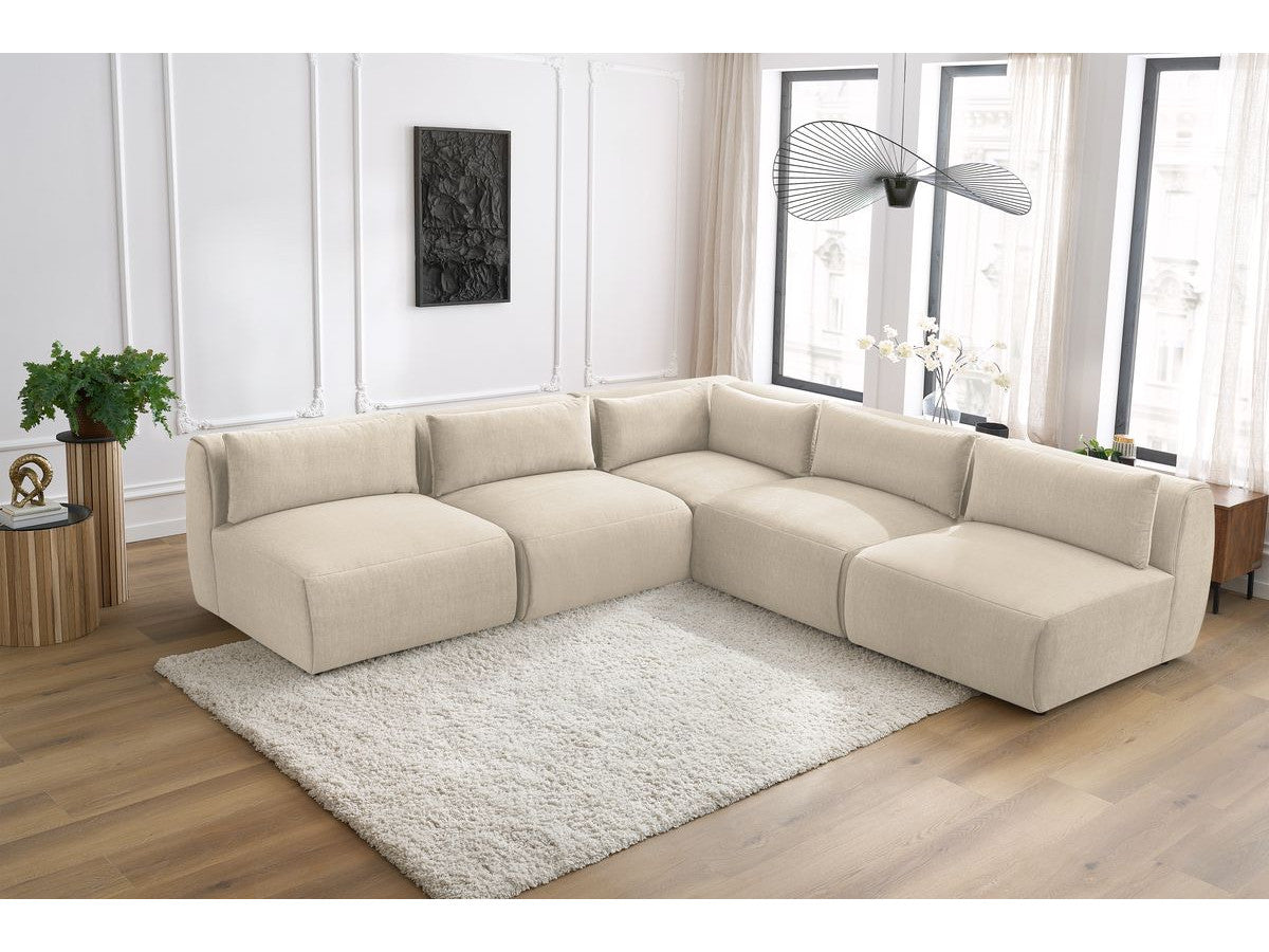 Canapé d'angle fixe modulable JEANNE tissu velours avec 4 chauffeuses et 1 angle - Réversible