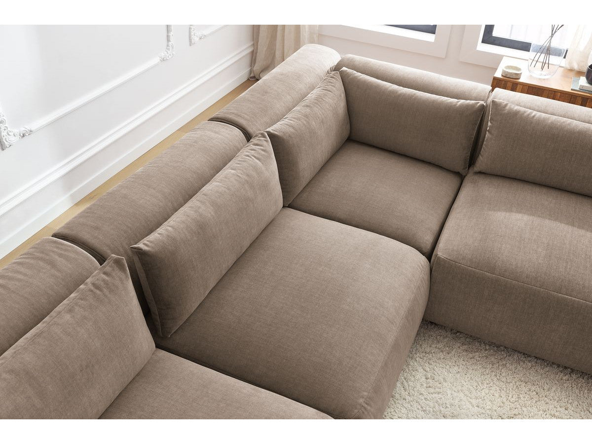 Canapé d'angle fixe modulable JEANNE tissu velours avec 4 chauffeuses et 1 angle - Réversible