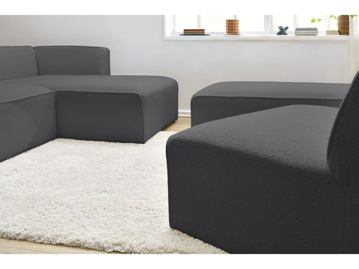Canapé d'angle fixe modulable MEGEVE tissu bouclette avec 1 chauffeuse et 1 pouf - Angle droit
