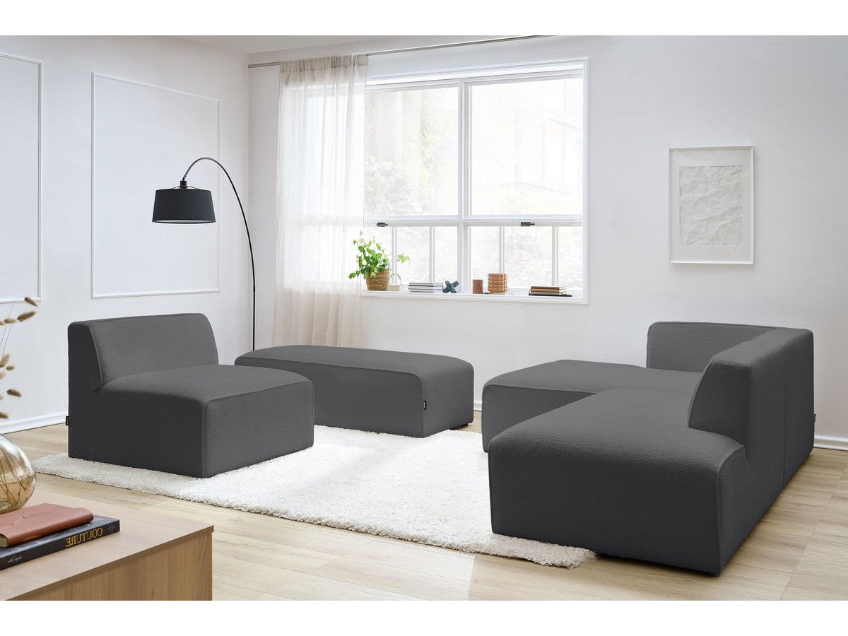 Canapé d'angle fixe modulable MEGEVE tissu bouclette avec 1 chauffeuse et 1 pouf - Angle gauche