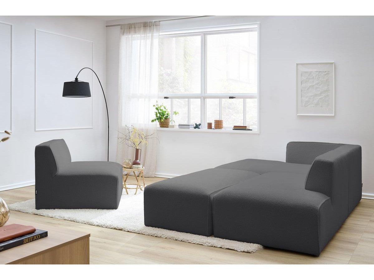 Canapé d'angle fixe modulable MEGEVE tissu bouclette avec 1 chauffeuse et 1 pouf - Angle gauche