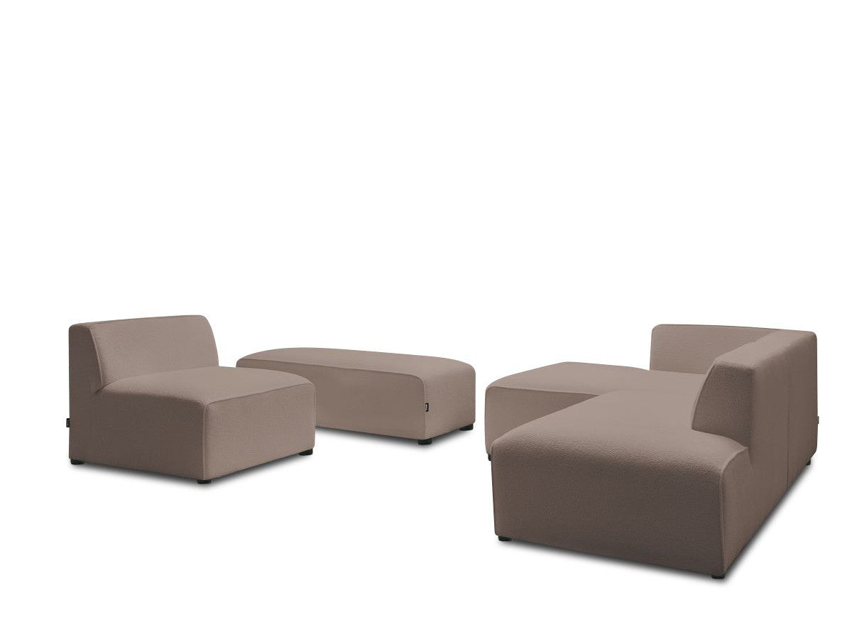 Canapé d'angle fixe modulable MEGEVE tissu bouclette avec 1 chauffeuse et 1 pouf - Angle gauche