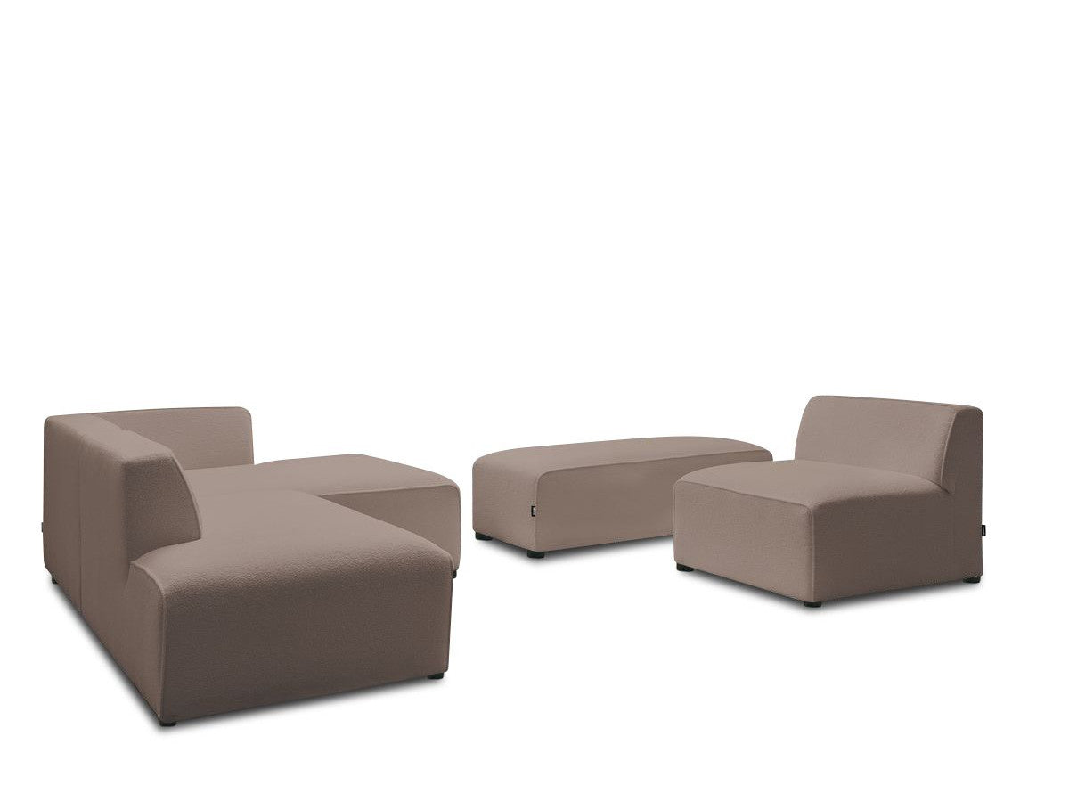 Canapé d'angle fixe modulable MEGEVE tissu bouclette avec 1 chauffeuse et 1 pouf - Angle droit