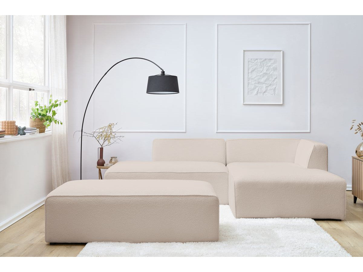 Canapé d'angle fixe modulable MEGEVE tissu bouclette avec pouf Angle droit