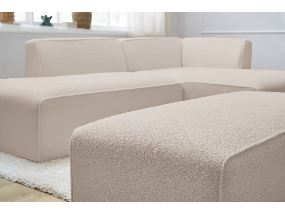 Canapé d'angle fixe modulable MEGEVE tissu bouclette avec pouf Angle droit