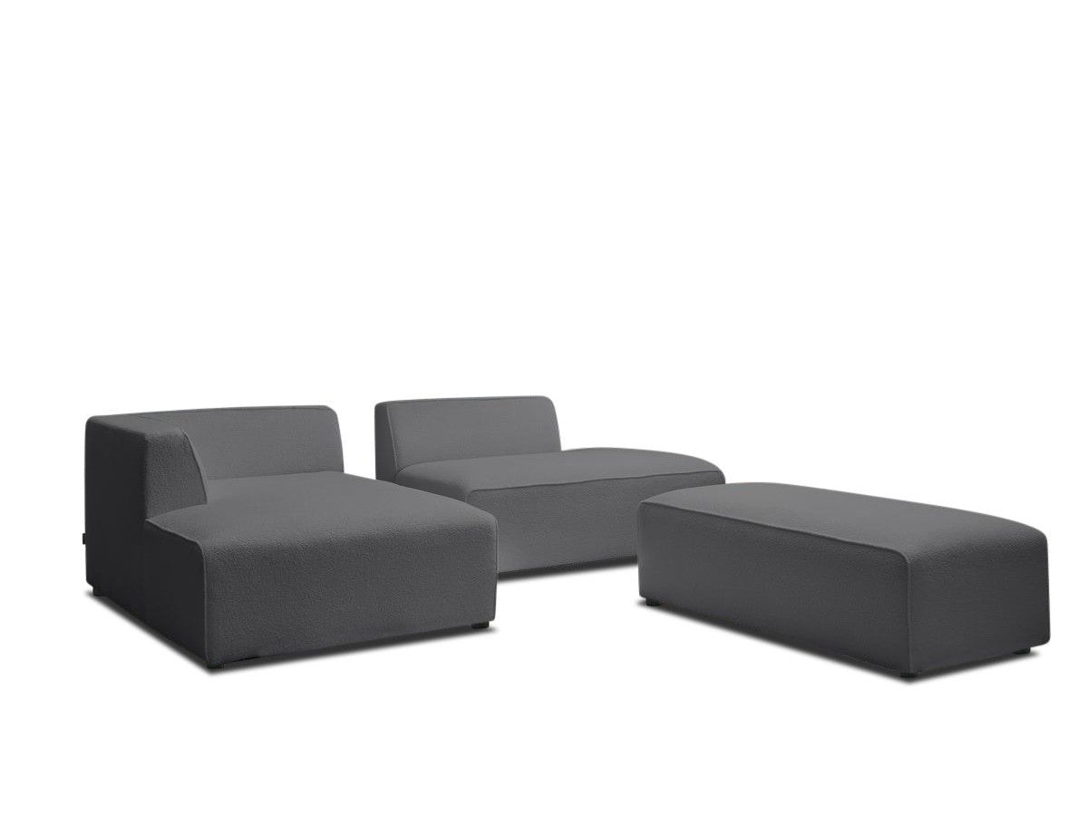 Canapé d'angle fixe modulable MEGEVE tissu bouclette avec pouf Angle gauche
