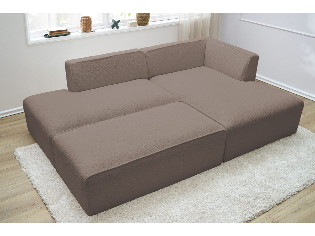 Canapé d'angle fixe modulable MEGEVE tissu bouclette avec pouf Angle droit