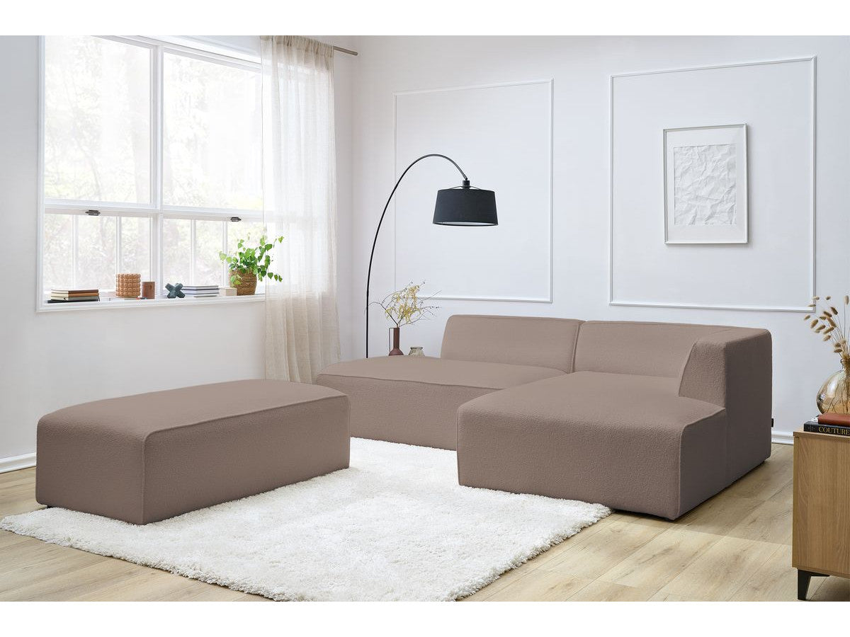 Canapé d'angle fixe modulable MEGEVE tissu bouclette avec pouf Angle droit