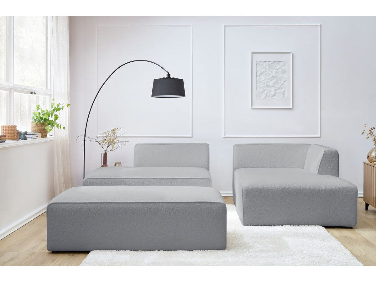 Canapé d'angle fixe modulable MEGEVE tissu bouclette avec pouf Angle droit