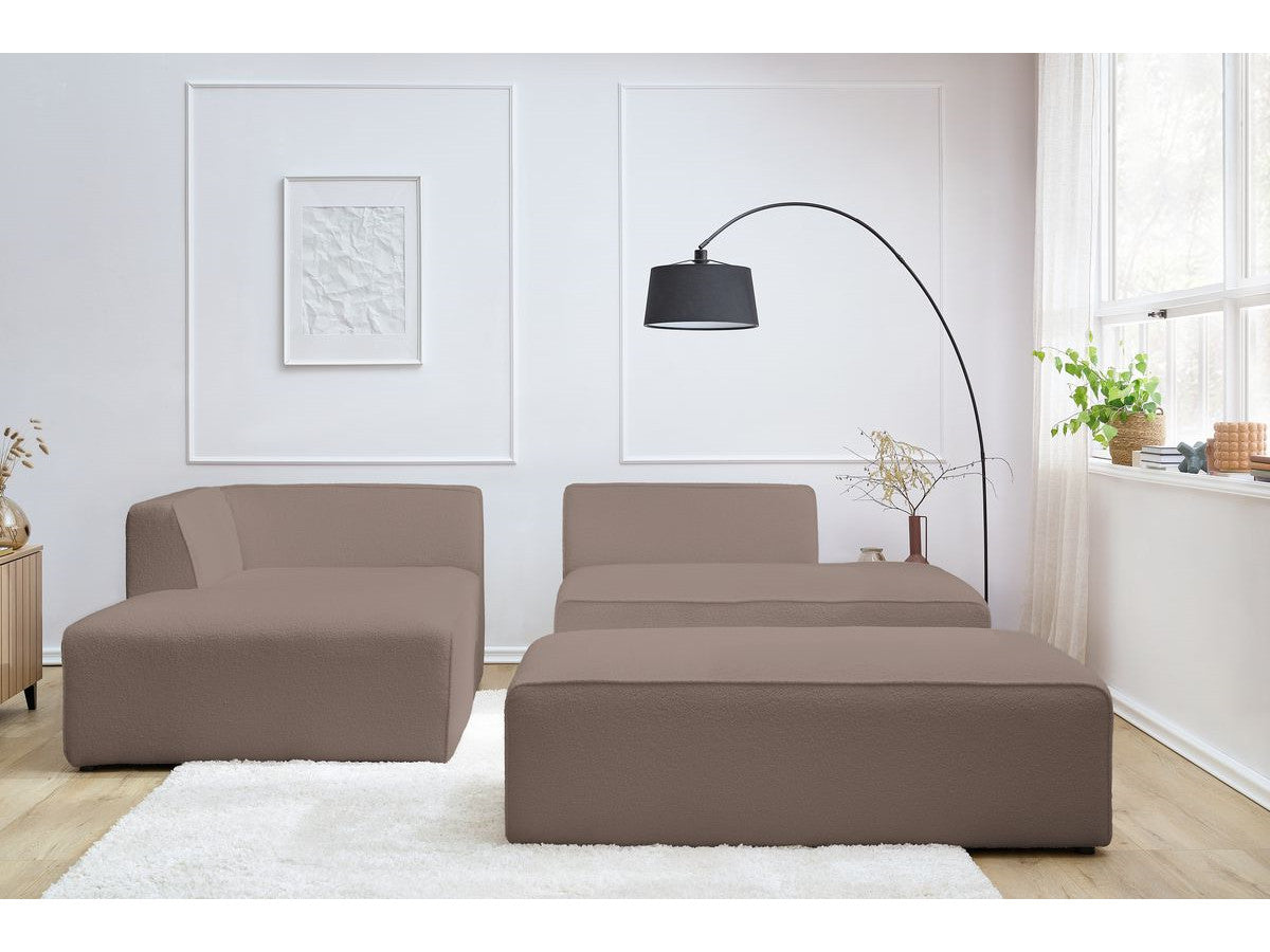 Canapé d'angle fixe modulable MEGEVE tissu bouclette avec pouf Angle gauche