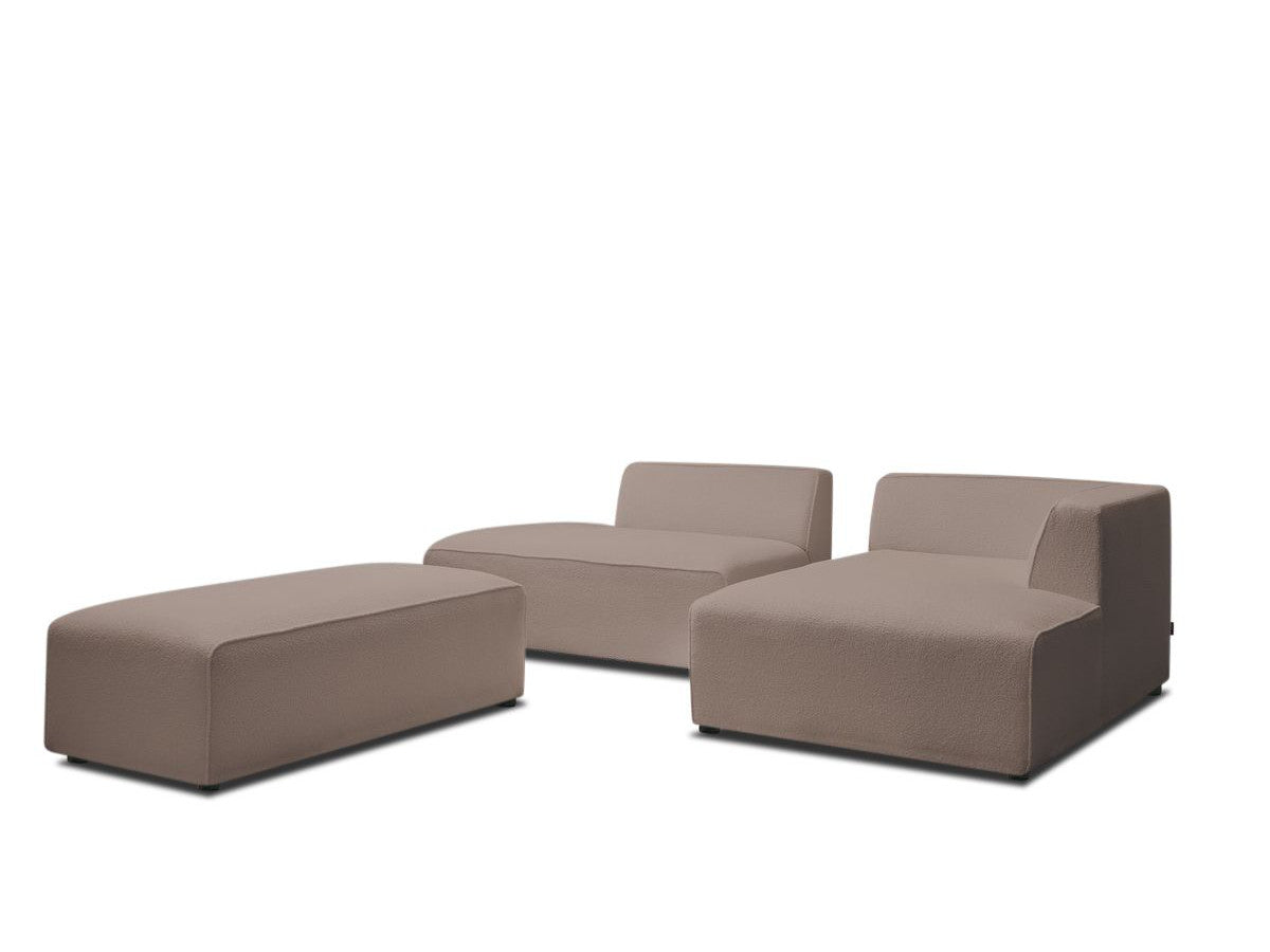 Canapé d'angle fixe modulable MEGEVE tissu bouclette avec pouf Angle droit
