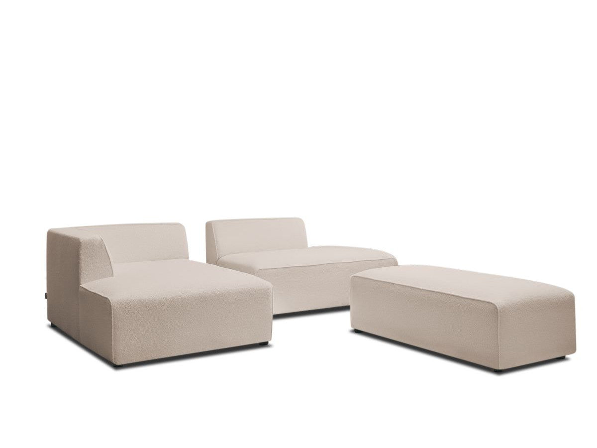 Canapé d'angle fixe modulable MEGEVE tissu bouclette avec pouf Angle gauche