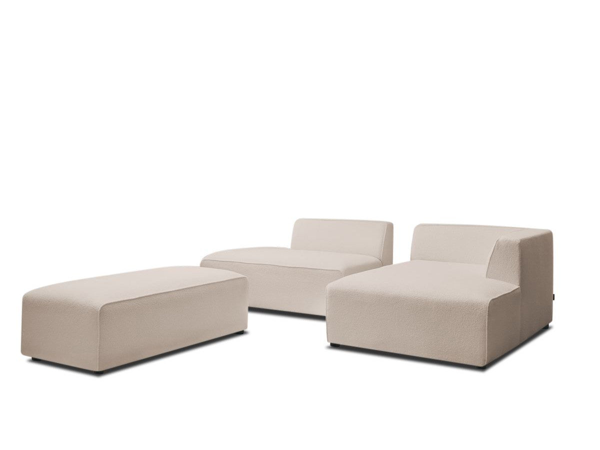 Canapé d'angle fixe modulable MEGEVE tissu bouclette avec pouf Angle droit