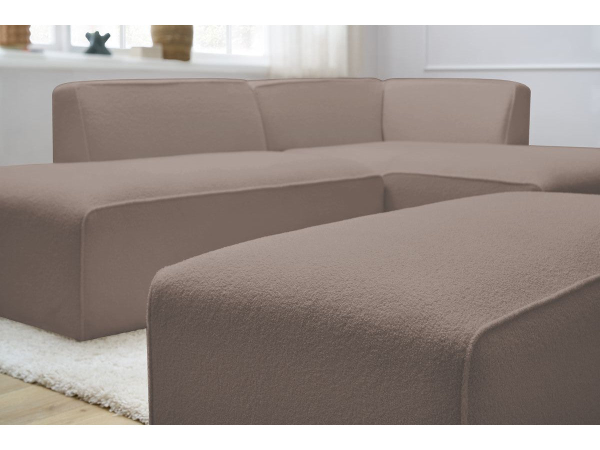 Canapé d'angle fixe modulable MEGEVE tissu bouclette avec pouf Angle droit