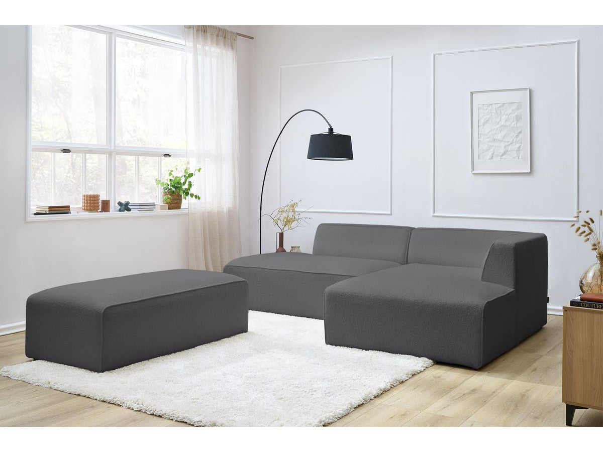 Canapé d'angle fixe modulable MEGEVE tissu bouclette avec pouf Angle droit
