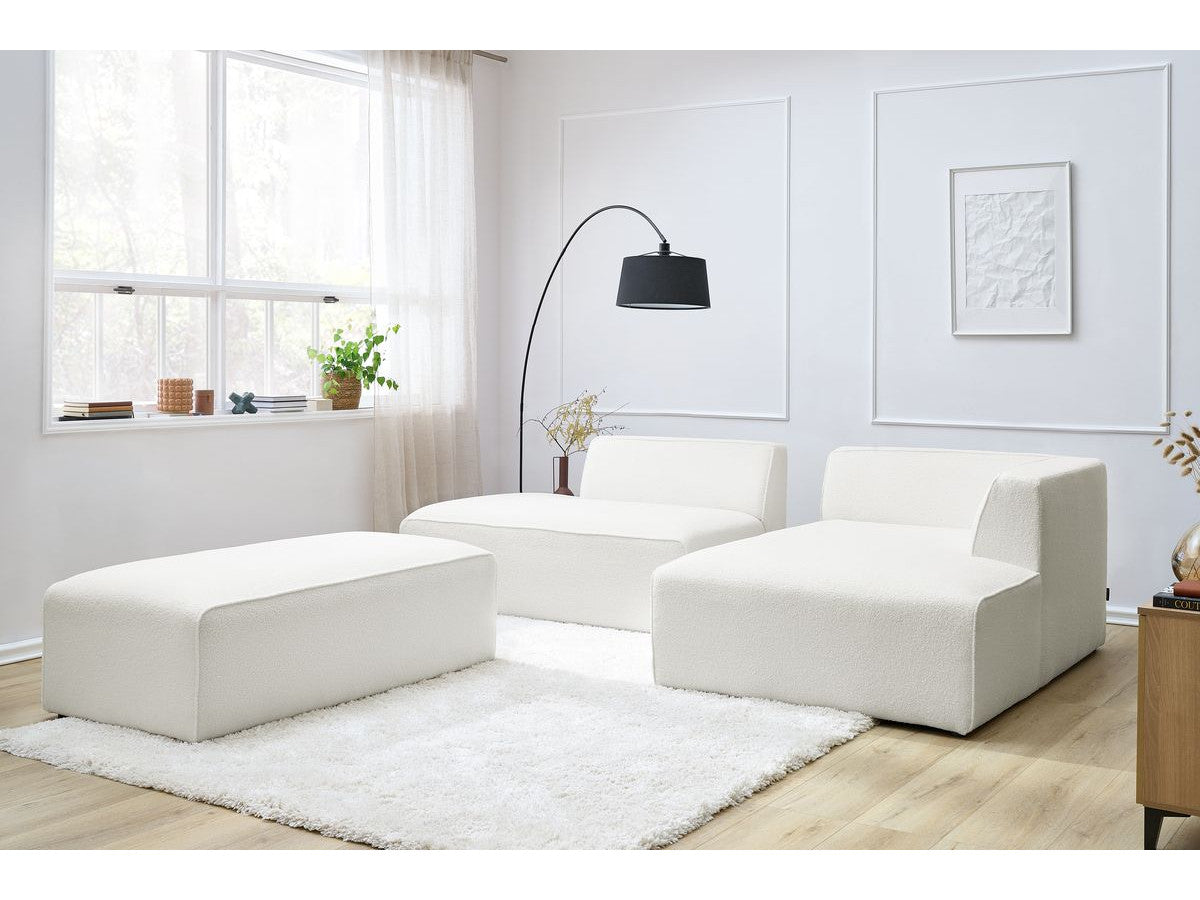 Canapé d'angle fixe modulable MEGEVE tissu bouclette avec pouf Angle droit