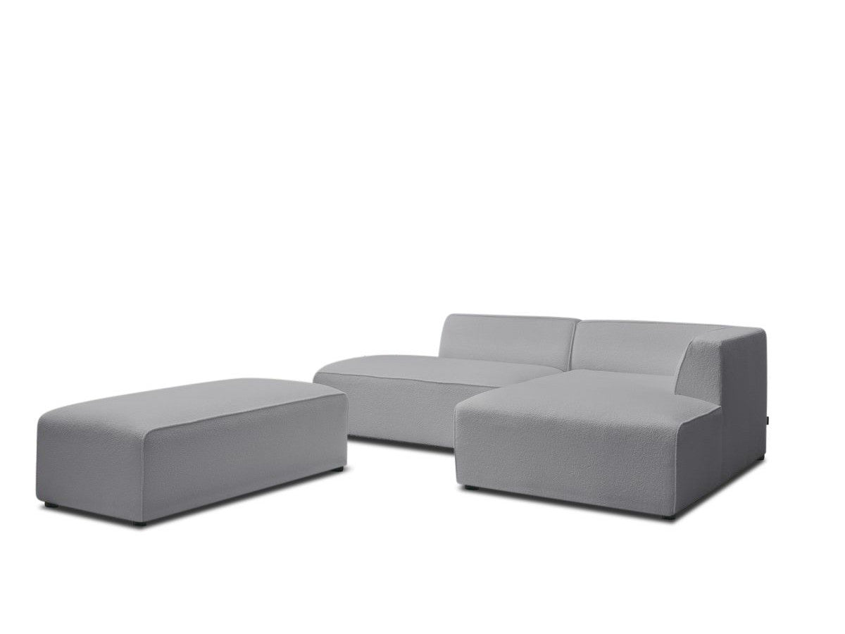 Canapé d'angle fixe modulable MEGEVE tissu bouclette avec pouf Angle droit