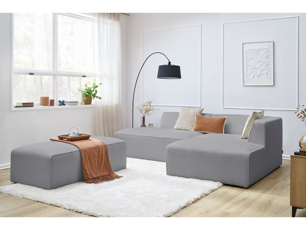 Canapé d'angle fixe modulable MEGEVE tissu bouclette avec pouf Angle droit