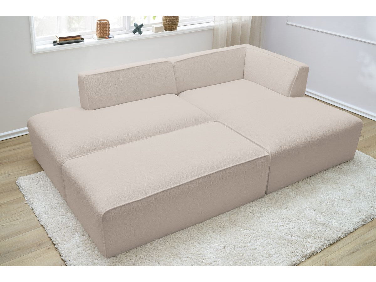 Canapé d'angle fixe modulable MEGEVE tissu bouclette avec pouf Angle droit