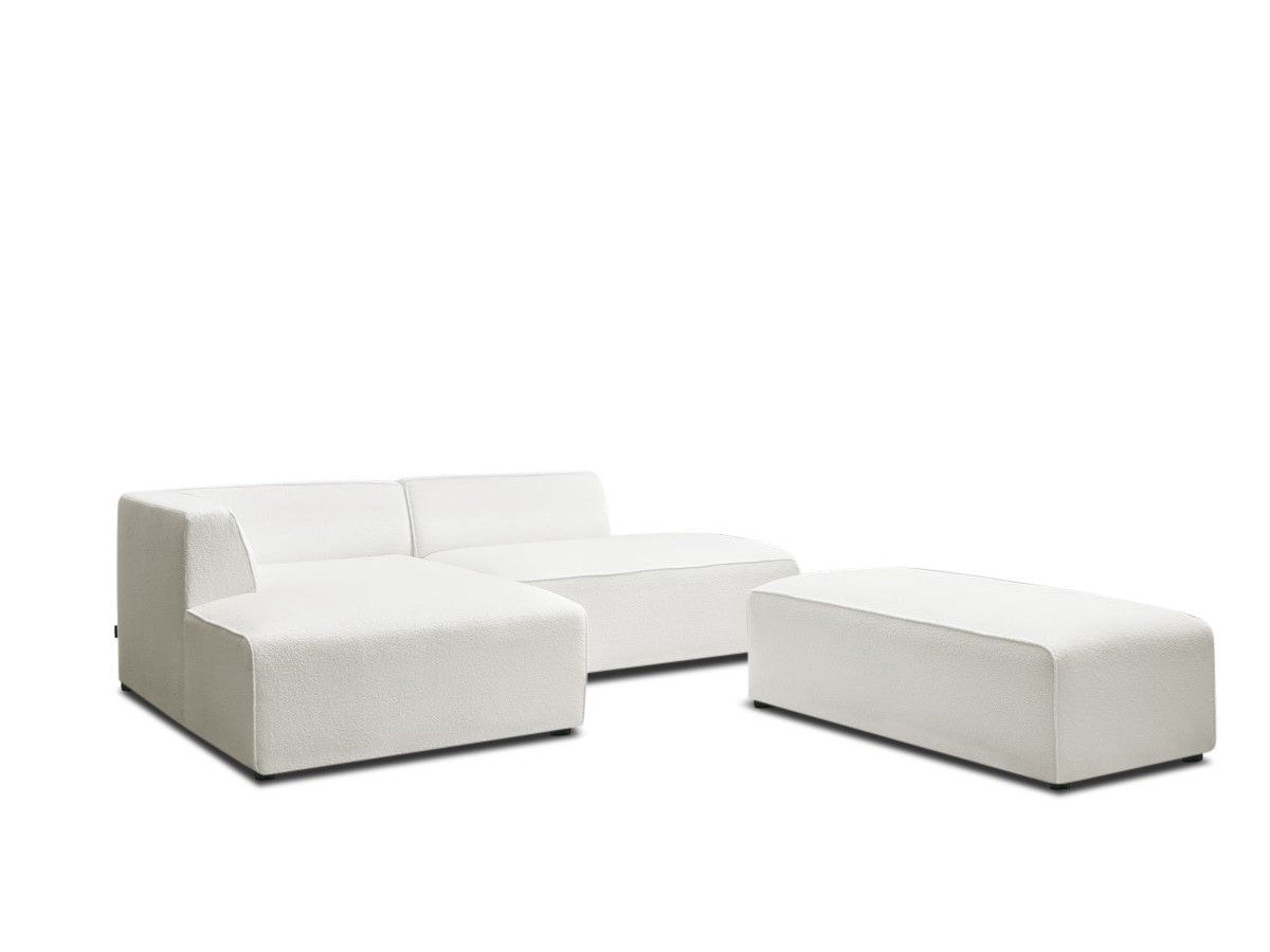 Canapé d'angle fixe modulable MEGEVE tissu bouclette avec pouf Angle gauche