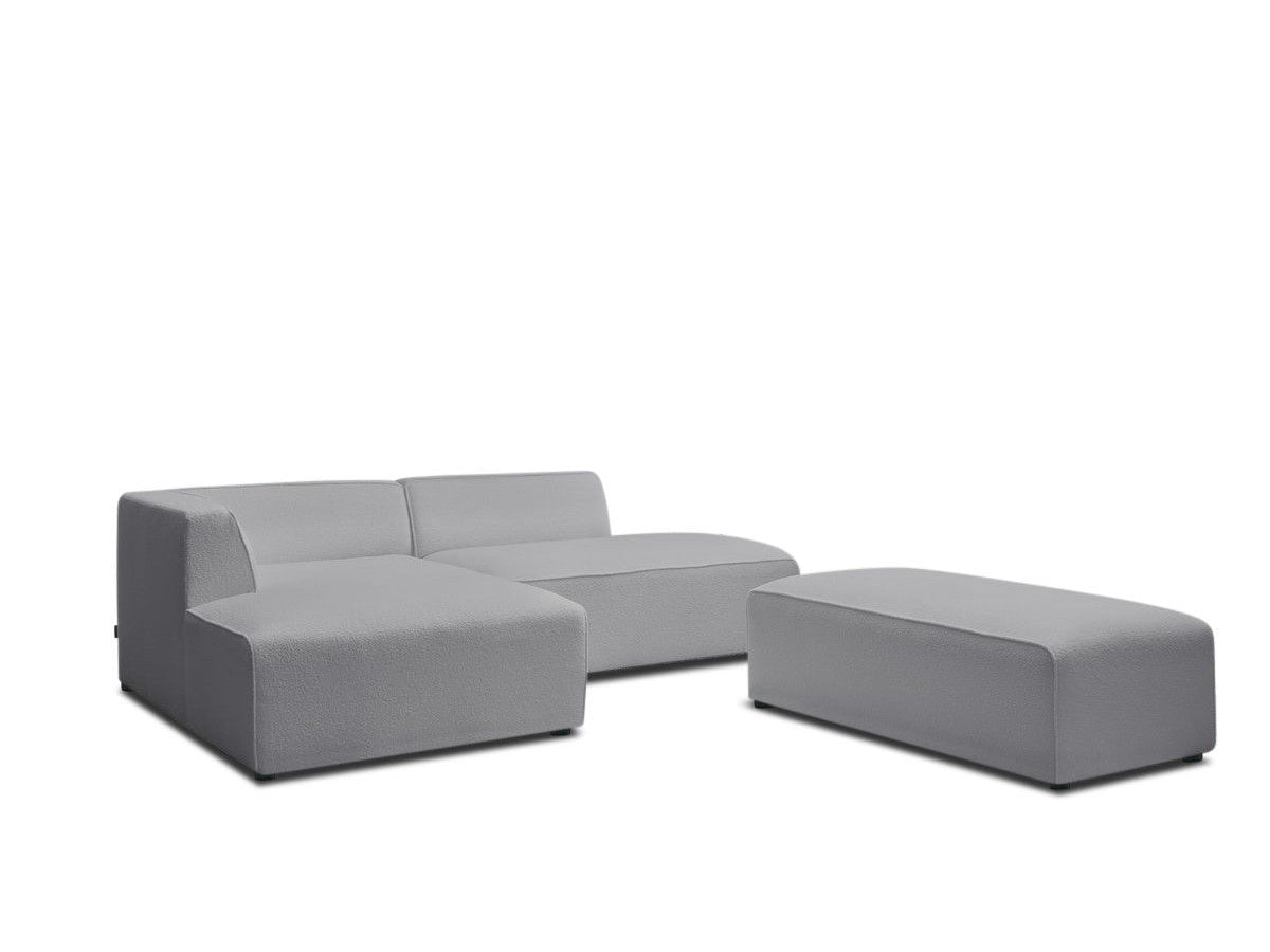 Canapé d'angle fixe modulable MEGEVE tissu bouclette avec pouf Angle gauche