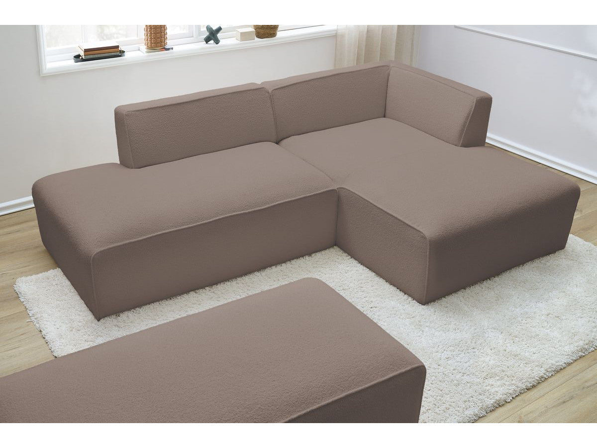 Canapé d'angle fixe modulable MEGEVE tissu bouclette avec pouf Angle droit