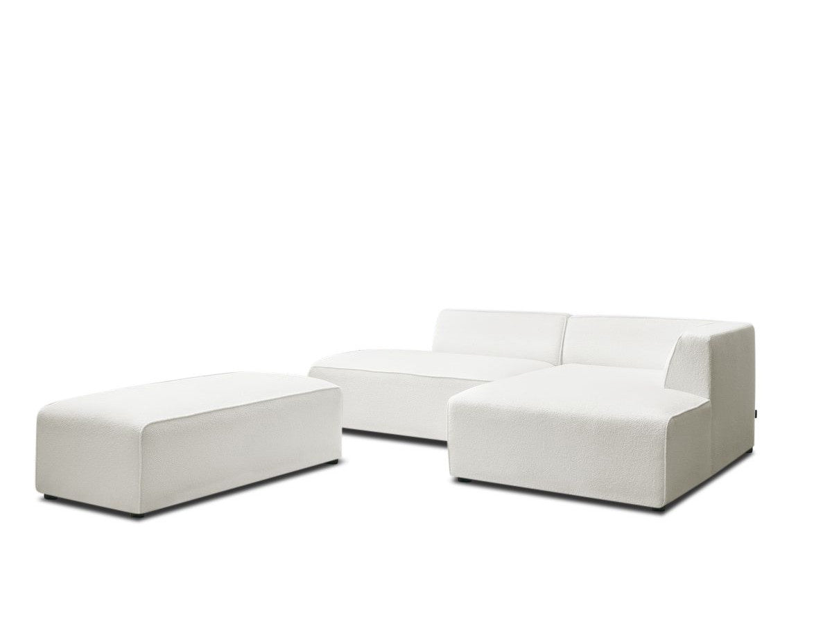 Canapé d'angle fixe modulable MEGEVE tissu bouclette avec pouf Angle droit