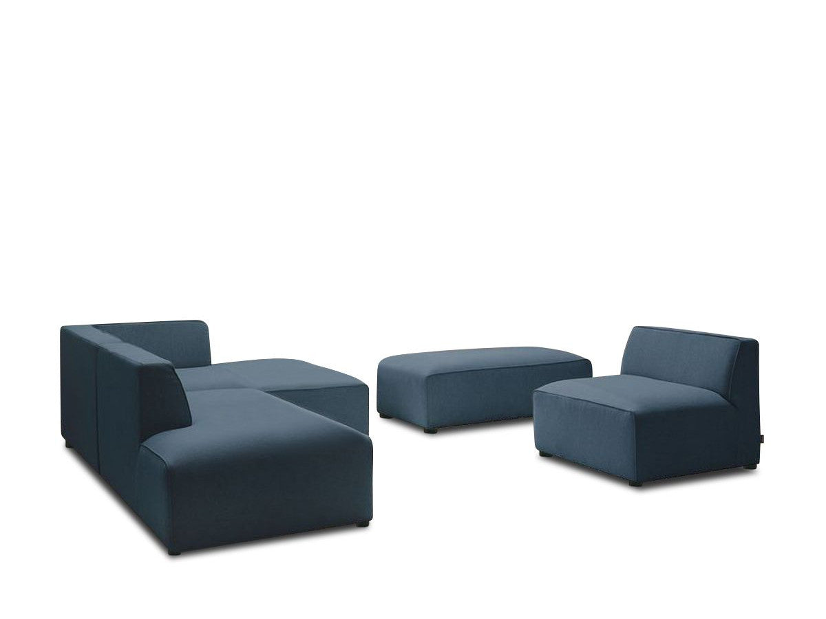 Canapé d'angle fixe modulable MEGEVE tissu chiné avec 1 chauffeuse et 1 pouf - Angle droit